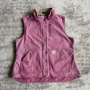 VTG Carhartt Women’s Blanket Lined Pink Vest WV001 VRS Faded Winter Workwear